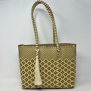 Origin Mexico Handmade Recycled Plastic Tote Bag Gold Cream